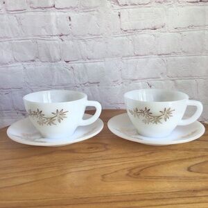 Vintage Federal Glass Golden Bamboo Cup and Saucer - Set of 2